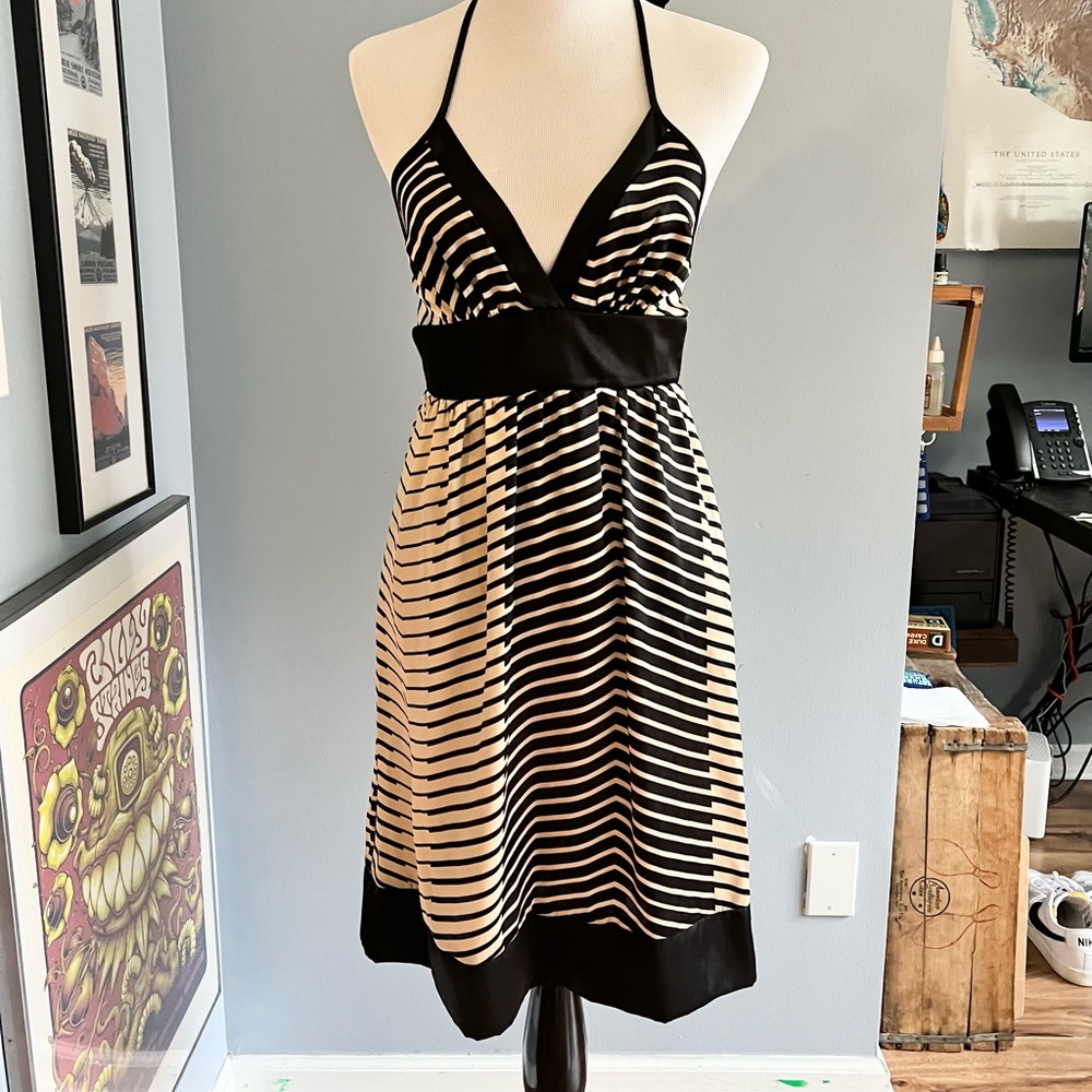 Black Backless striped dress